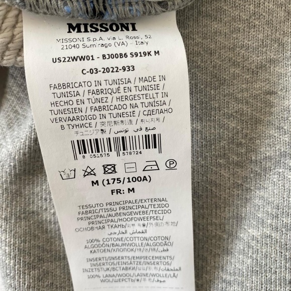 MISSONI Mens Zip Thru Hoodie with Zig Zag Front - Size M - MSRP $695 - BNWT - Picture 12 of 12